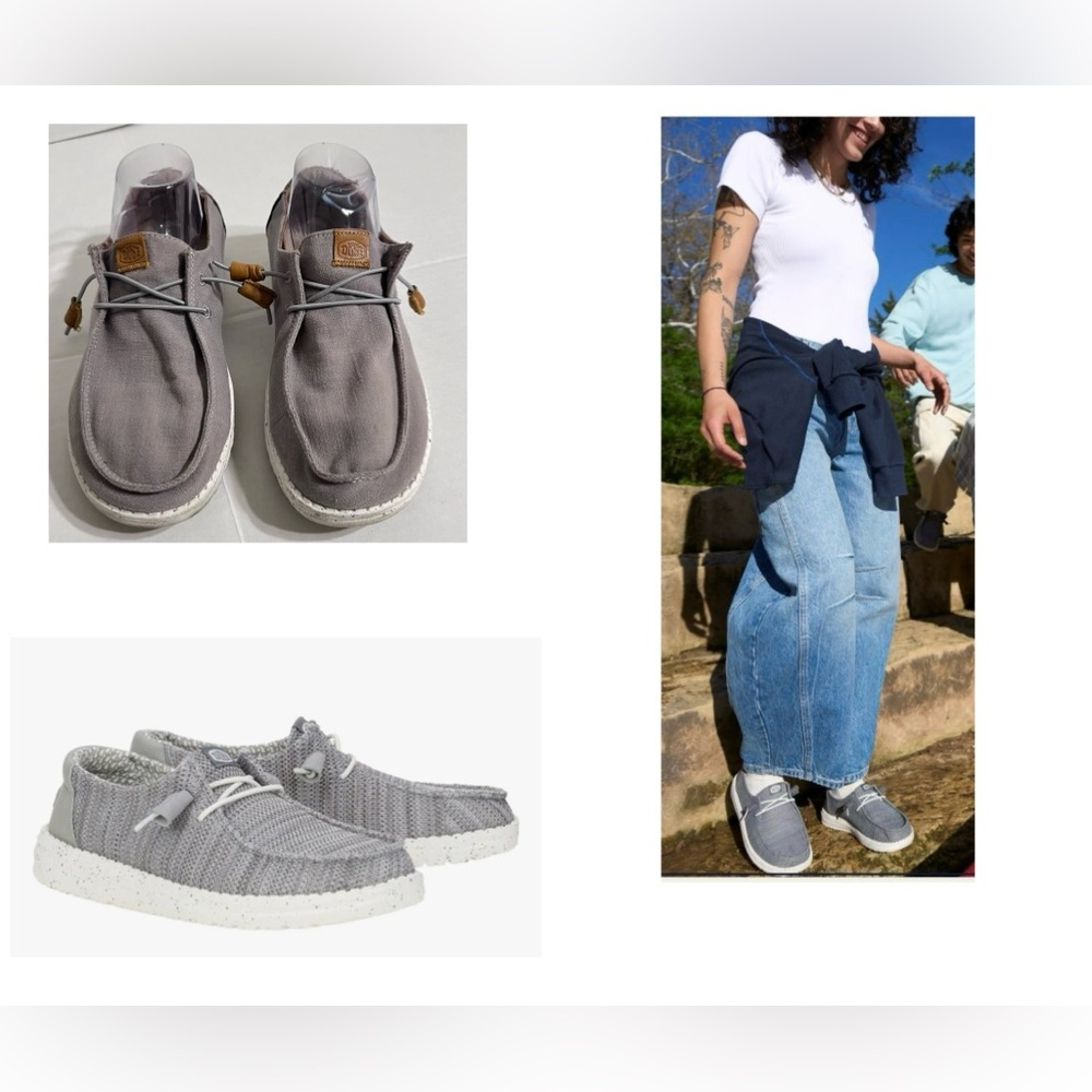 Hey Dude Gray Windy Wash Casual  Slip-On Sneakers Fun Comfortable Lightweight